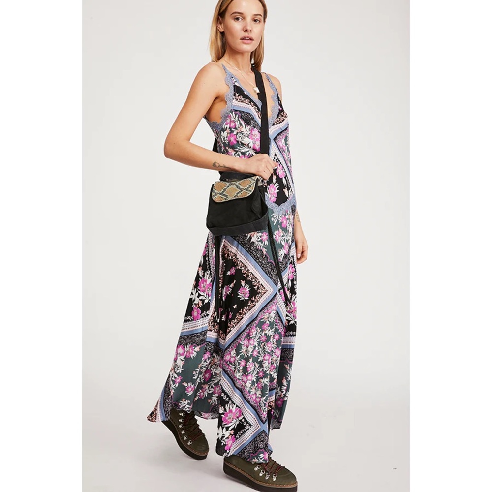 Free People Floral Maxi Dress - Black and Pink